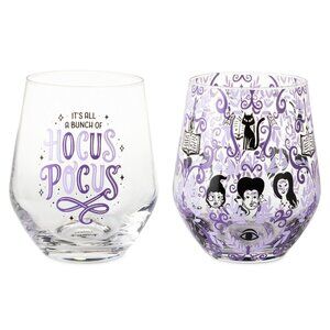 New! Hocus Pocus Stemless Wine Glasses Boxed Set Bette Midler Halloween Movie